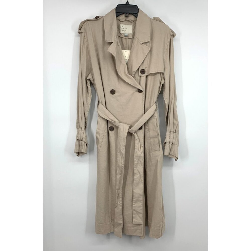 A New Day Trench Coat Linen Blend Double Breasted Jacket NWT - Picture 2 of 11